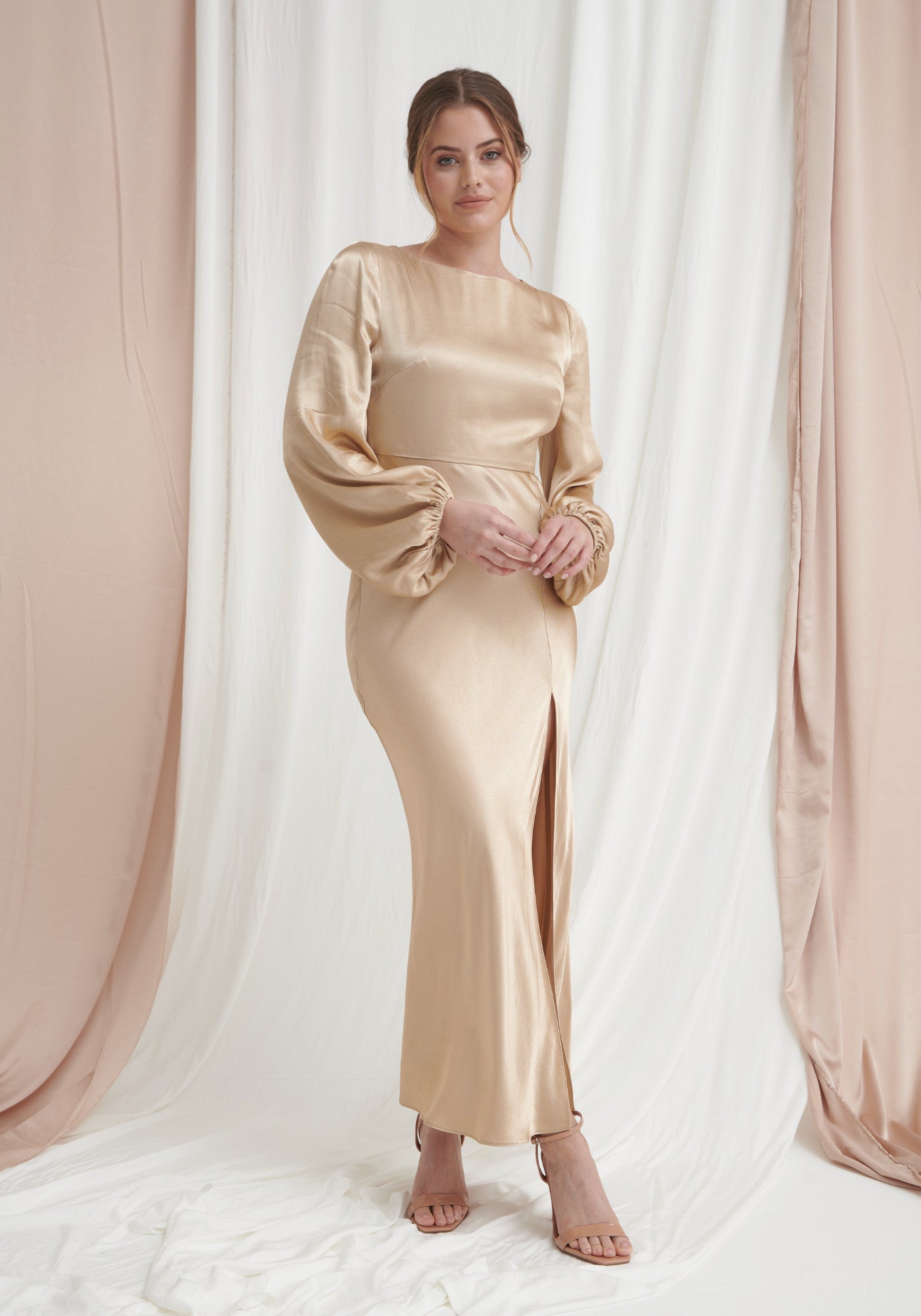 Long sleeve champagne best sale dress
