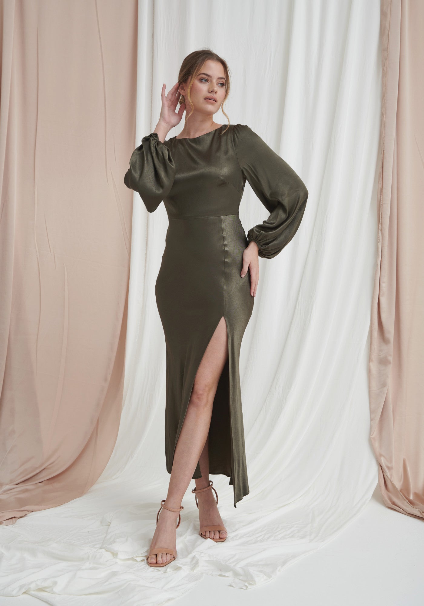 Dark olive dress sales