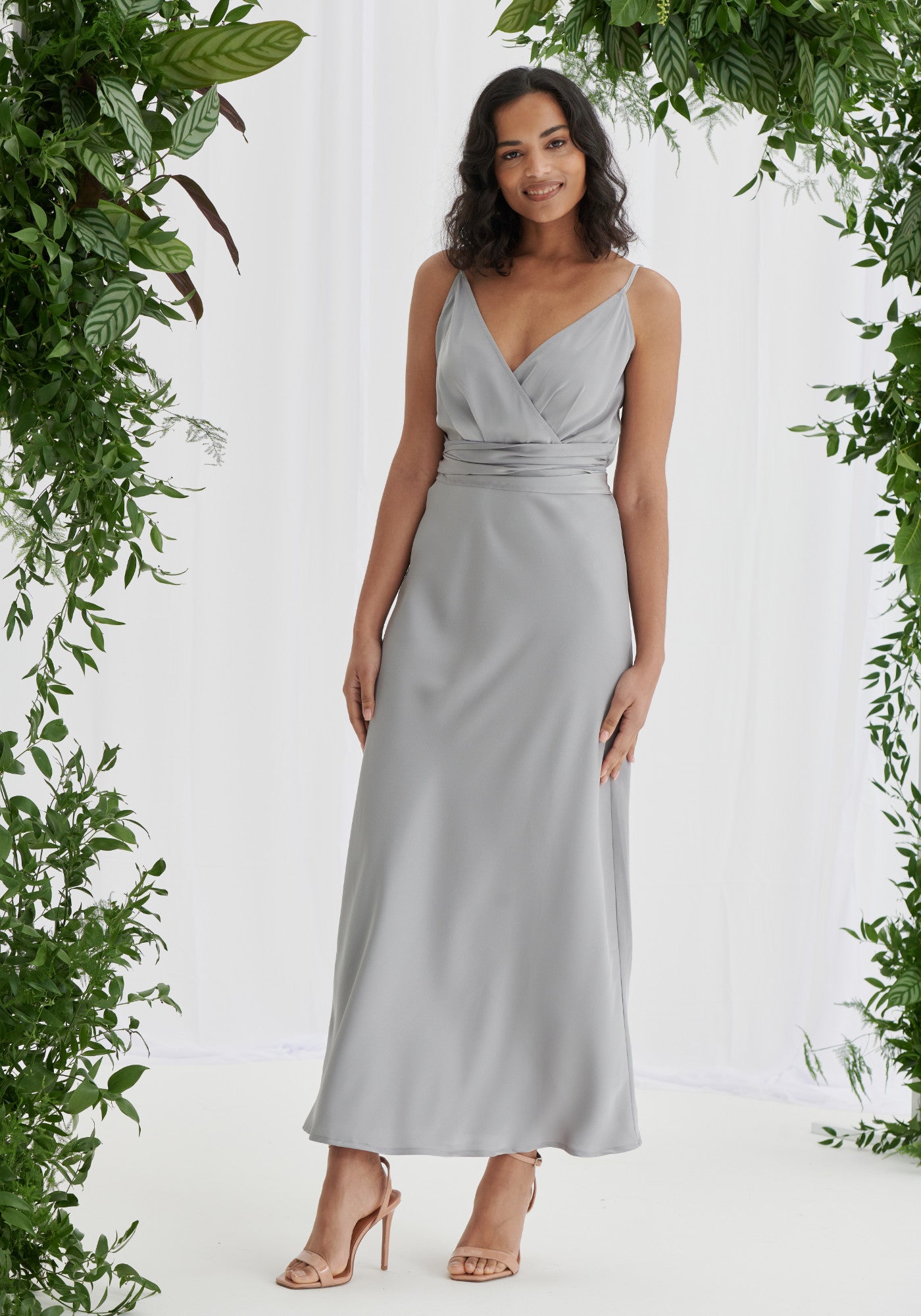 Silver Bridesmaid Dress Maxi Satin Dresses For Bridesmaids Liena UK