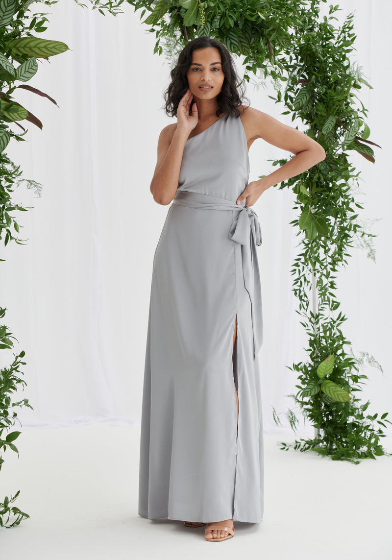 Aria One Shoulder Maxi Dress - Silver