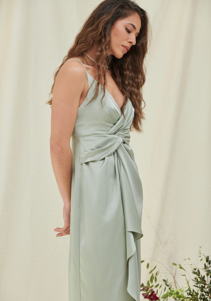 Amelia Twist Front Wrap Cami Midi Dress - Sage Green