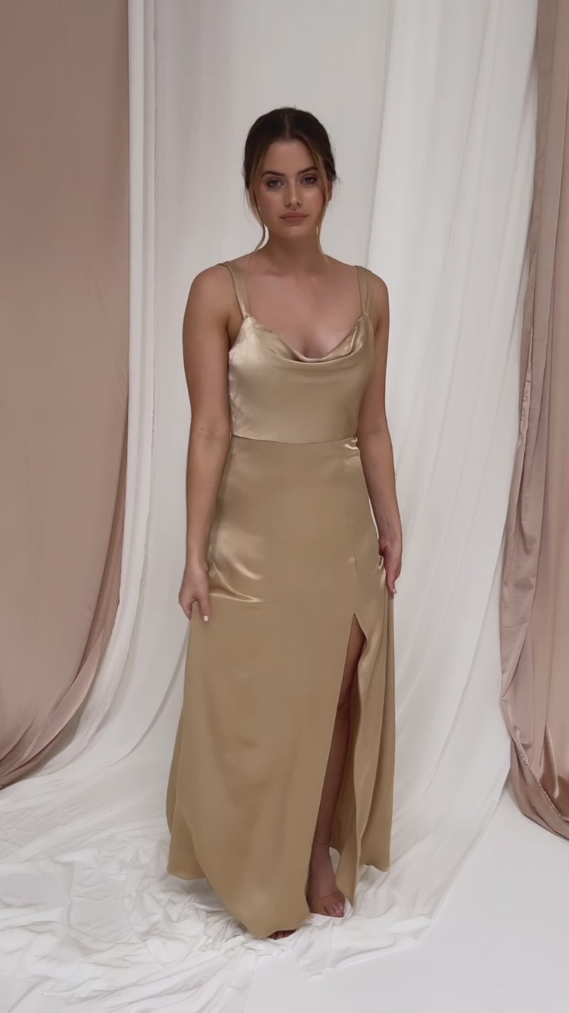 Layla Cami Satin Maxi Gown Dress - Champagne