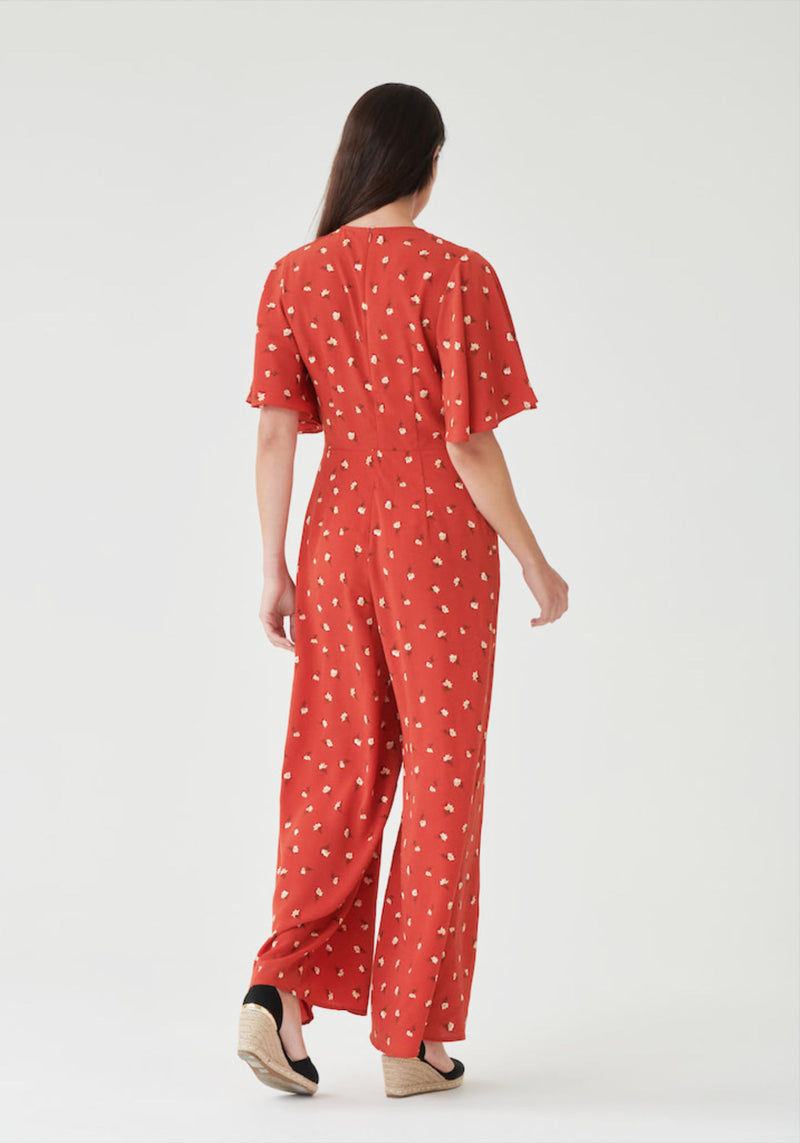 Angel Sleeve Jumpsuit in Red Ditsy Floral - Outlet